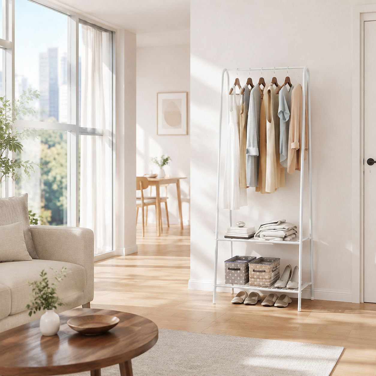 Durable and stylish floor coat rack for modern interiors