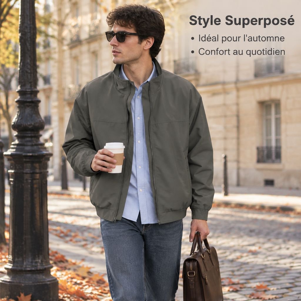Veste de travail courte décontractée homme coupe ample automne