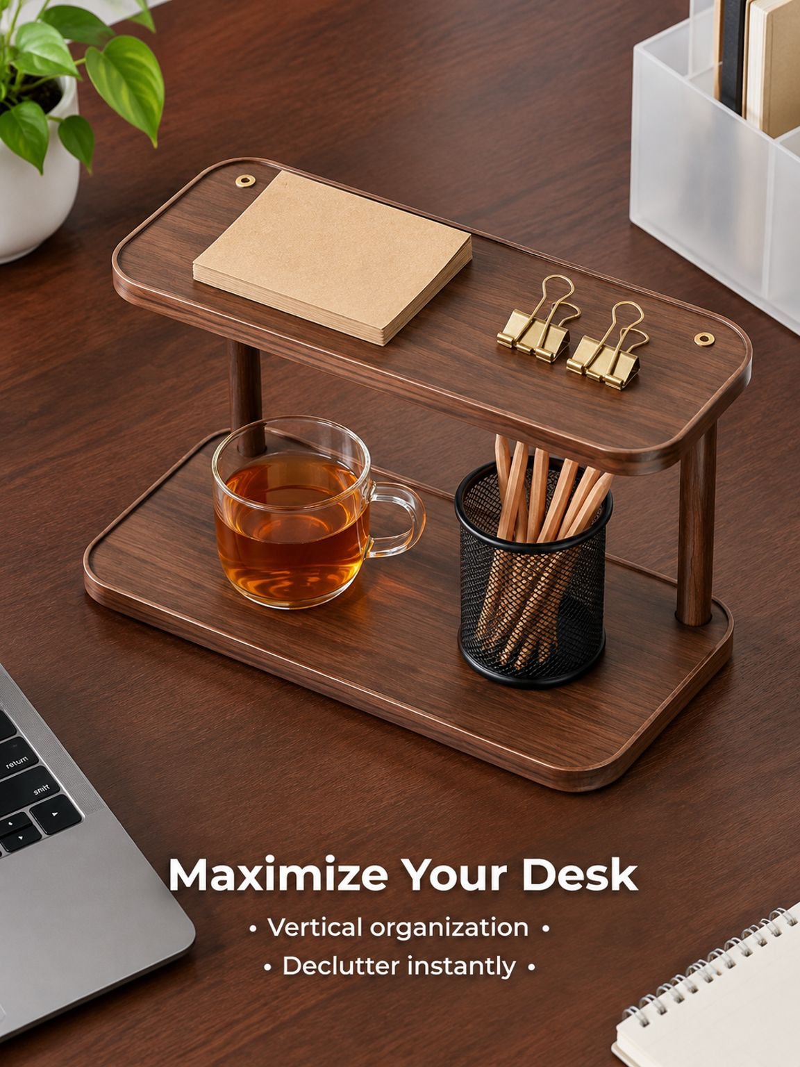 Desktop multi-tiered shelf for organized storage and display