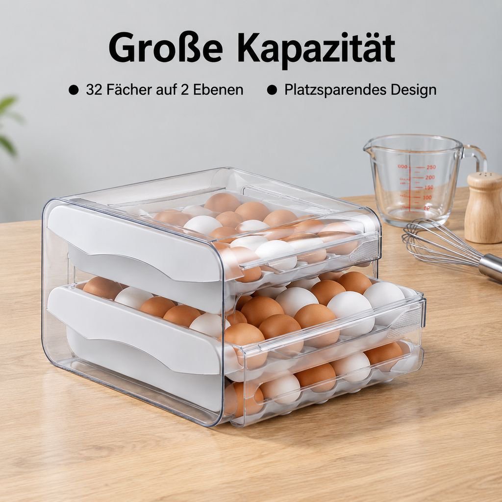 Eier-Aufbewahrungsbox 32 Fächer Schublade Kühlschrank Eierbox