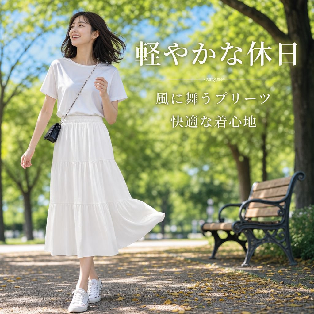 ホワイトAラインプリーツアンブレラミディシフォンワンピース