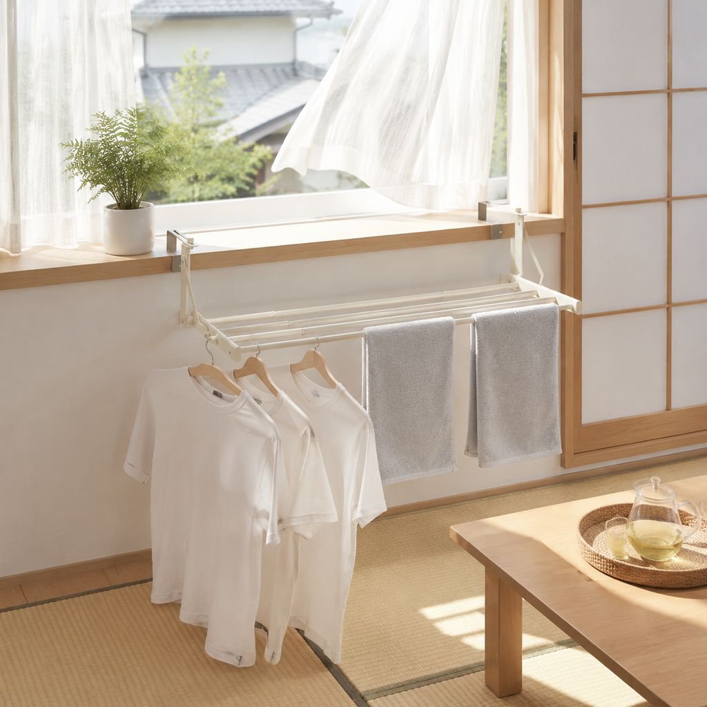 ラジエーター用折りたたみ式乾燥物干し収納ラック全体画像