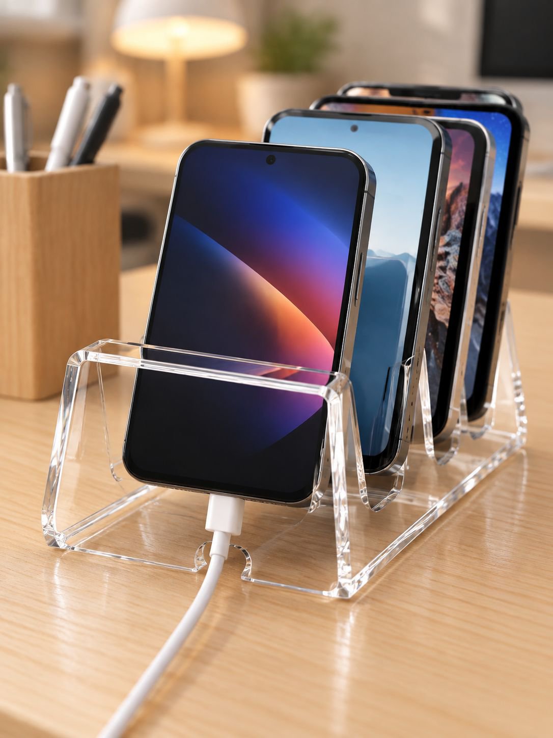 Acryl Handy Organizer mit Fächern, Desktop Ladestation für mehrere Handys