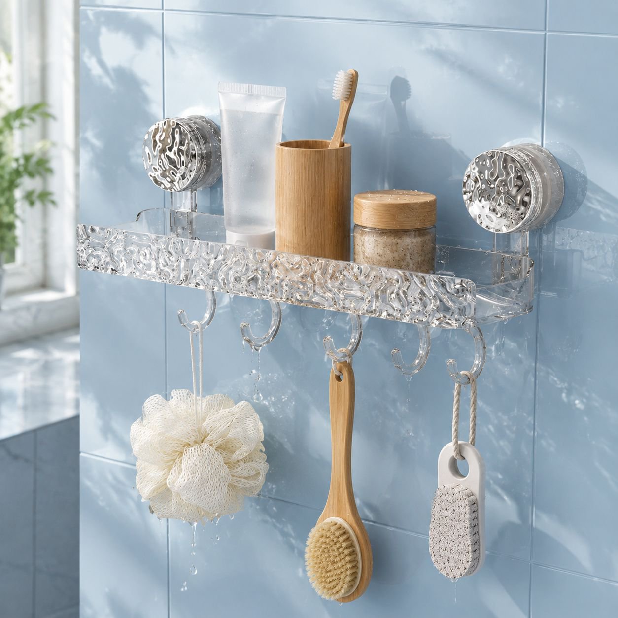 No-Drill Glacier Pattern Suction Cup Wall Shelf