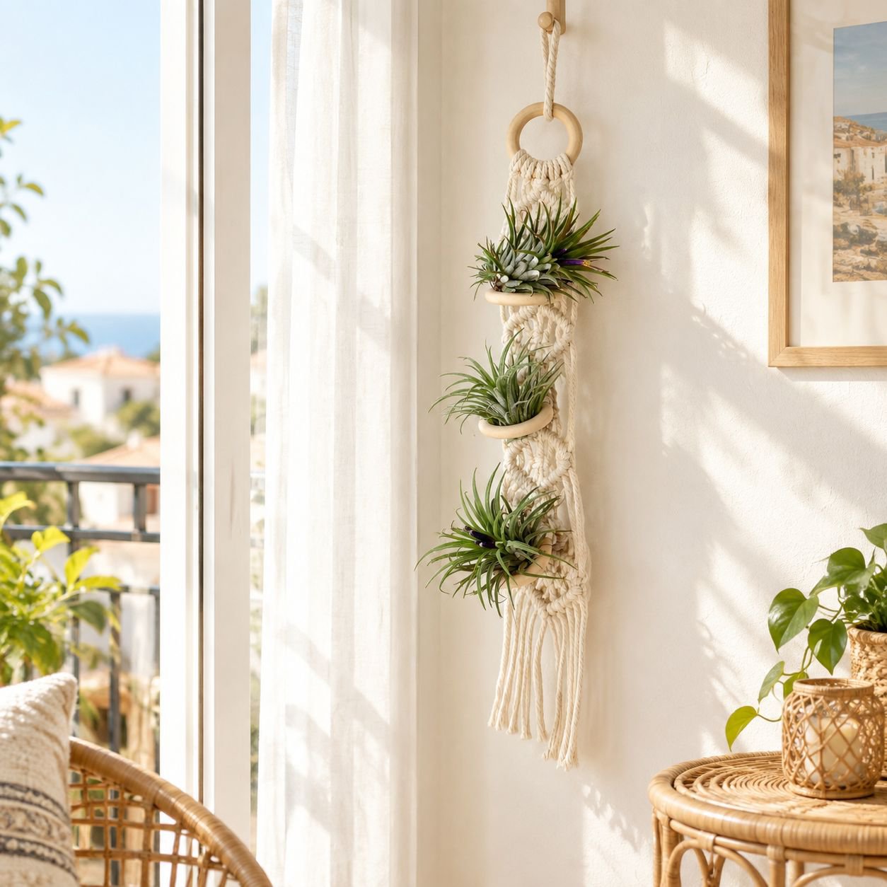 Tapiz de soporte de flores de planta de piña de aire Simple, cesta de flores colgante tejida a mano,