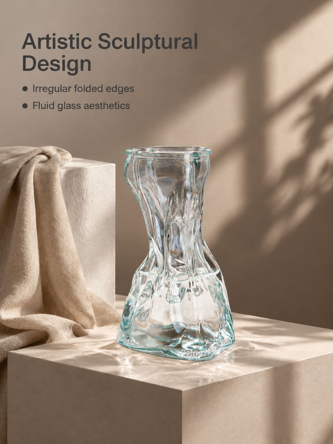 Crystal glass vase shaped like a coin bag