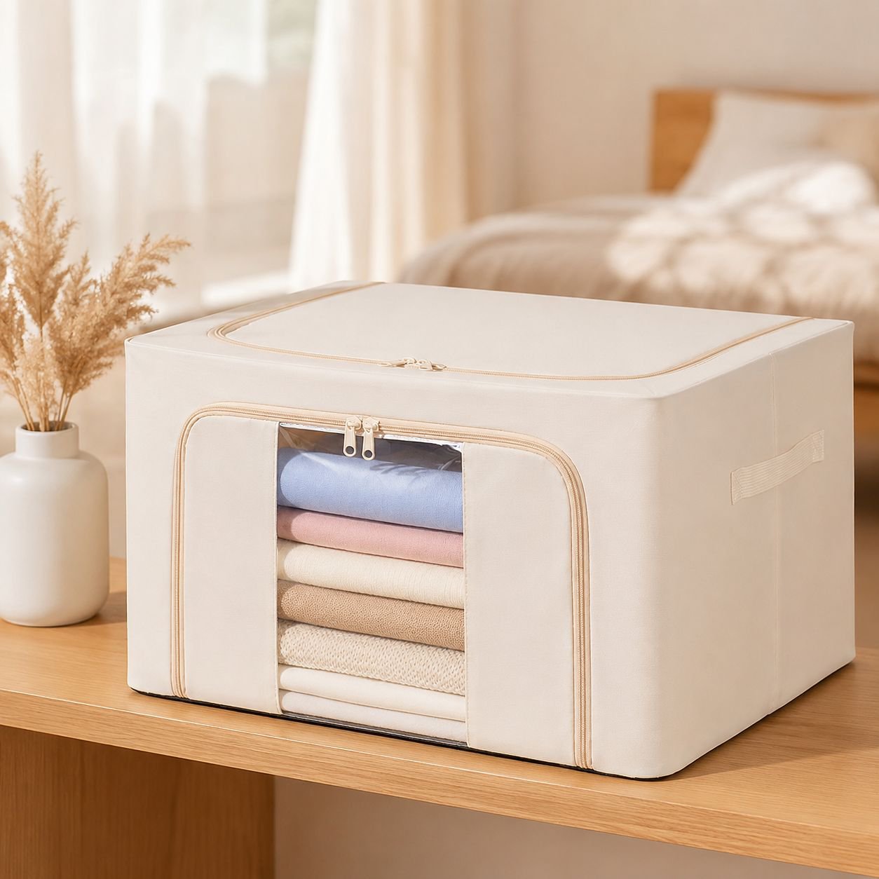 衣類をたっぷり収納できるスチールフレームボックス
