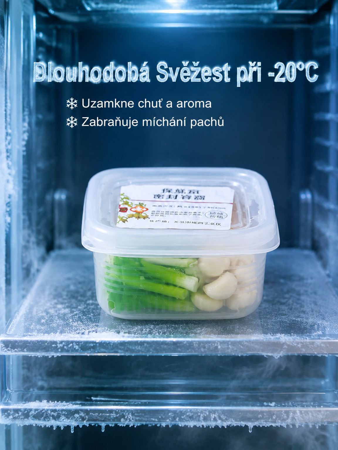 Mrazicí těsnicí box na potraviny s oddíly na zeleninu a maso