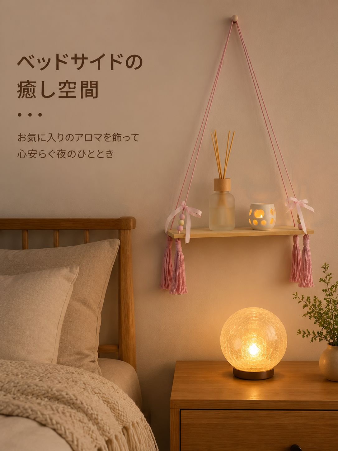 手編みタッセル木製ビーズ植木鉢ラック