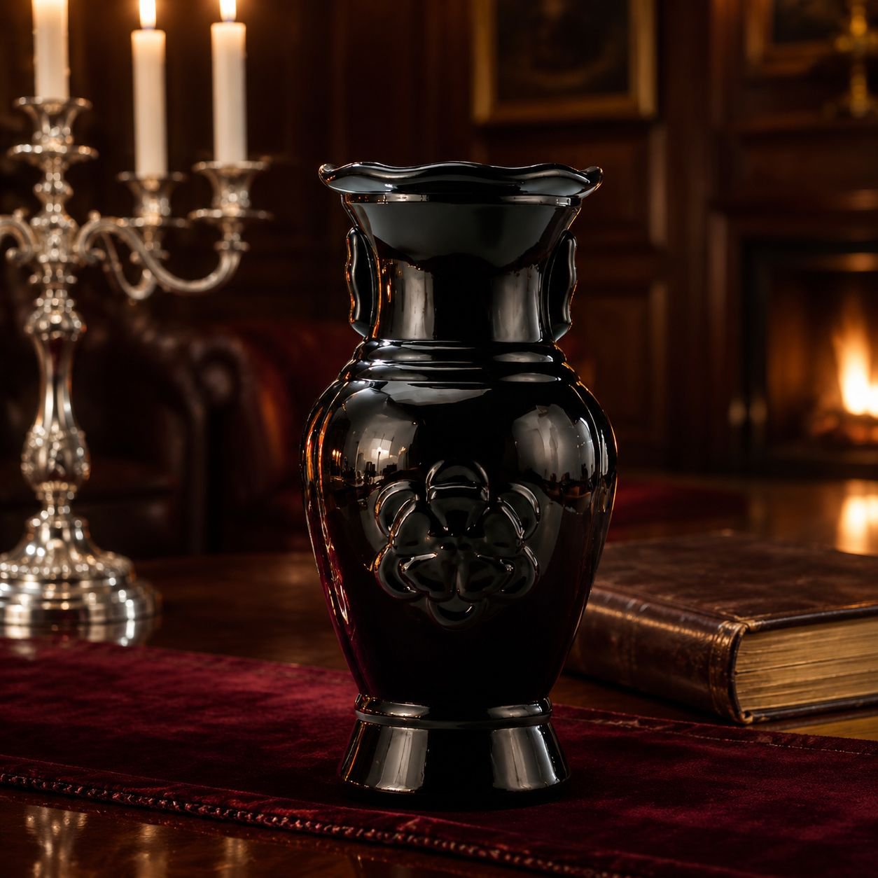 Modern glass vase centerpiece on dining table