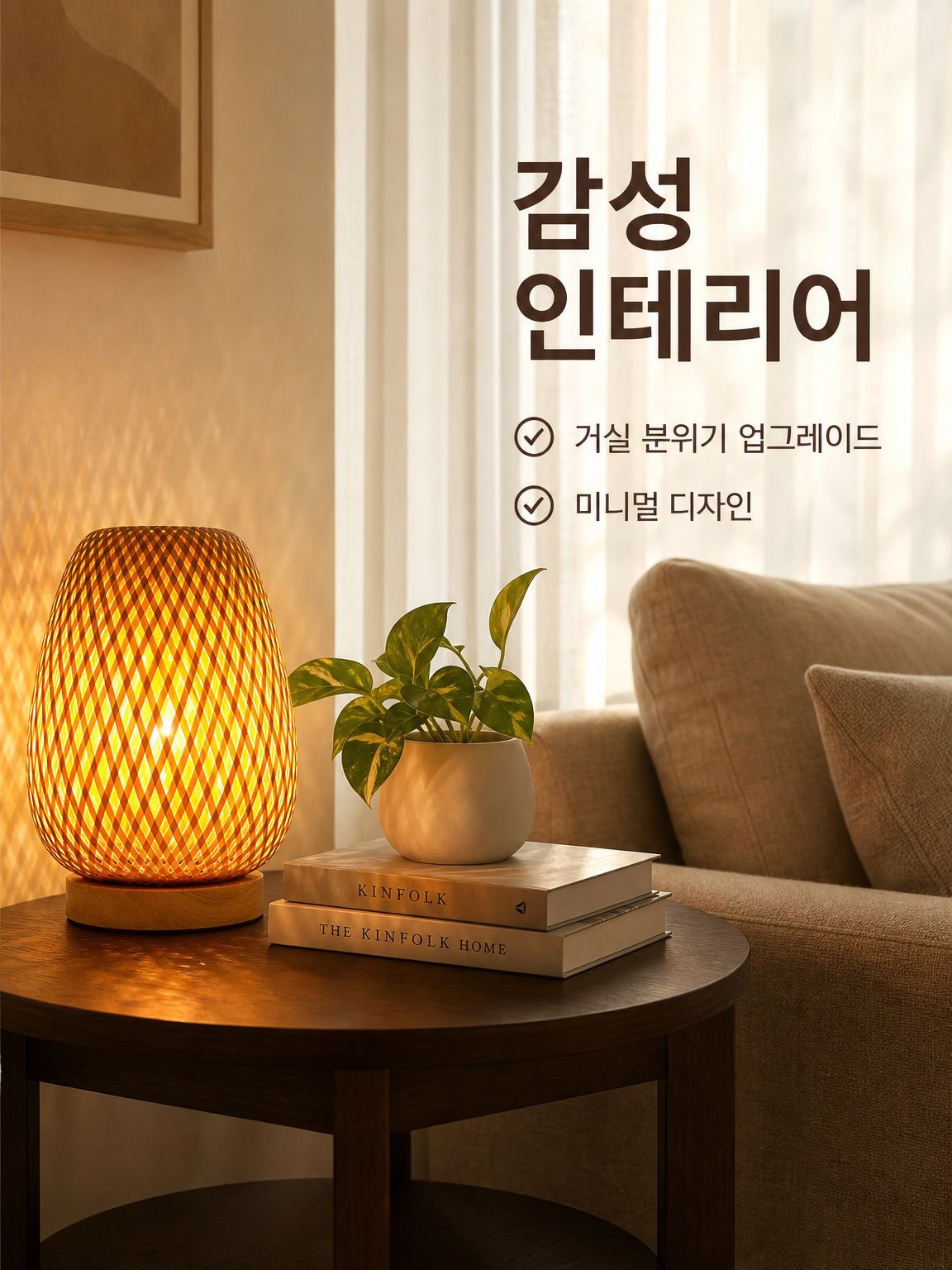 모던 심플 라탄 탁상 스탠드
