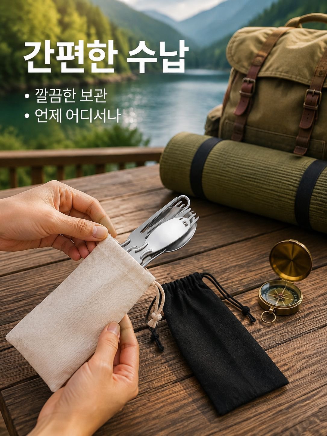 304 스텐 접이식 나이프 포크 스푼 식기 샐러드 스푼 과일 포크 탈부착 젓가락 야외 휴대용 세트