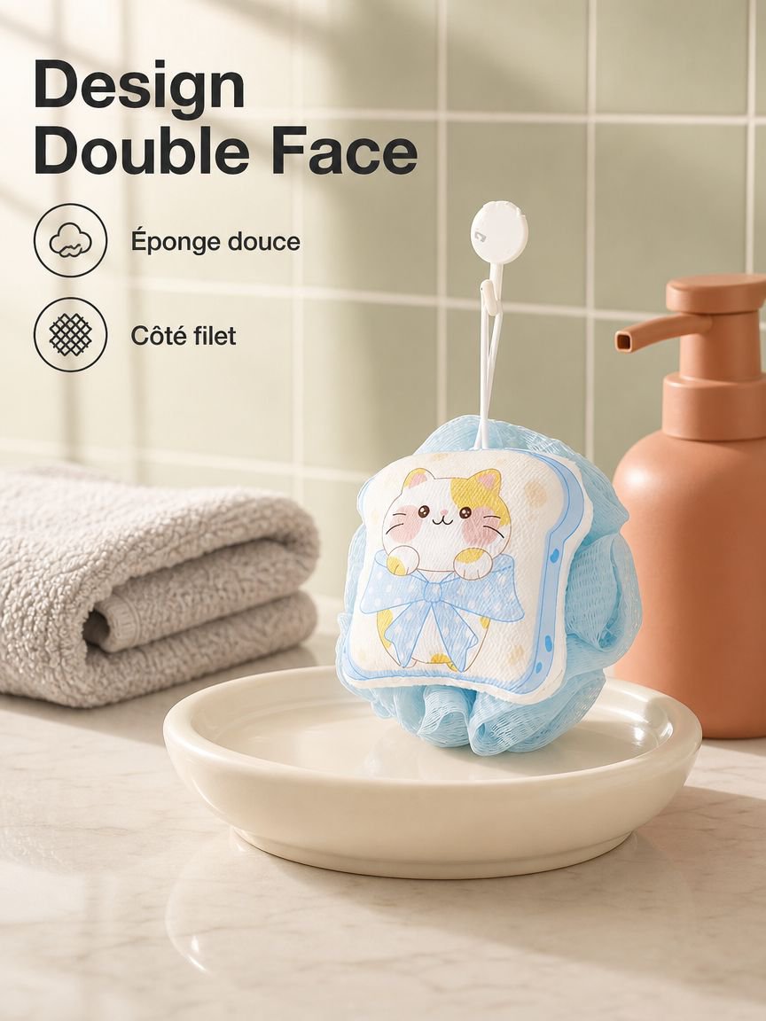 Fleur de douche douce 2-en-1 avec éponge exfoliante