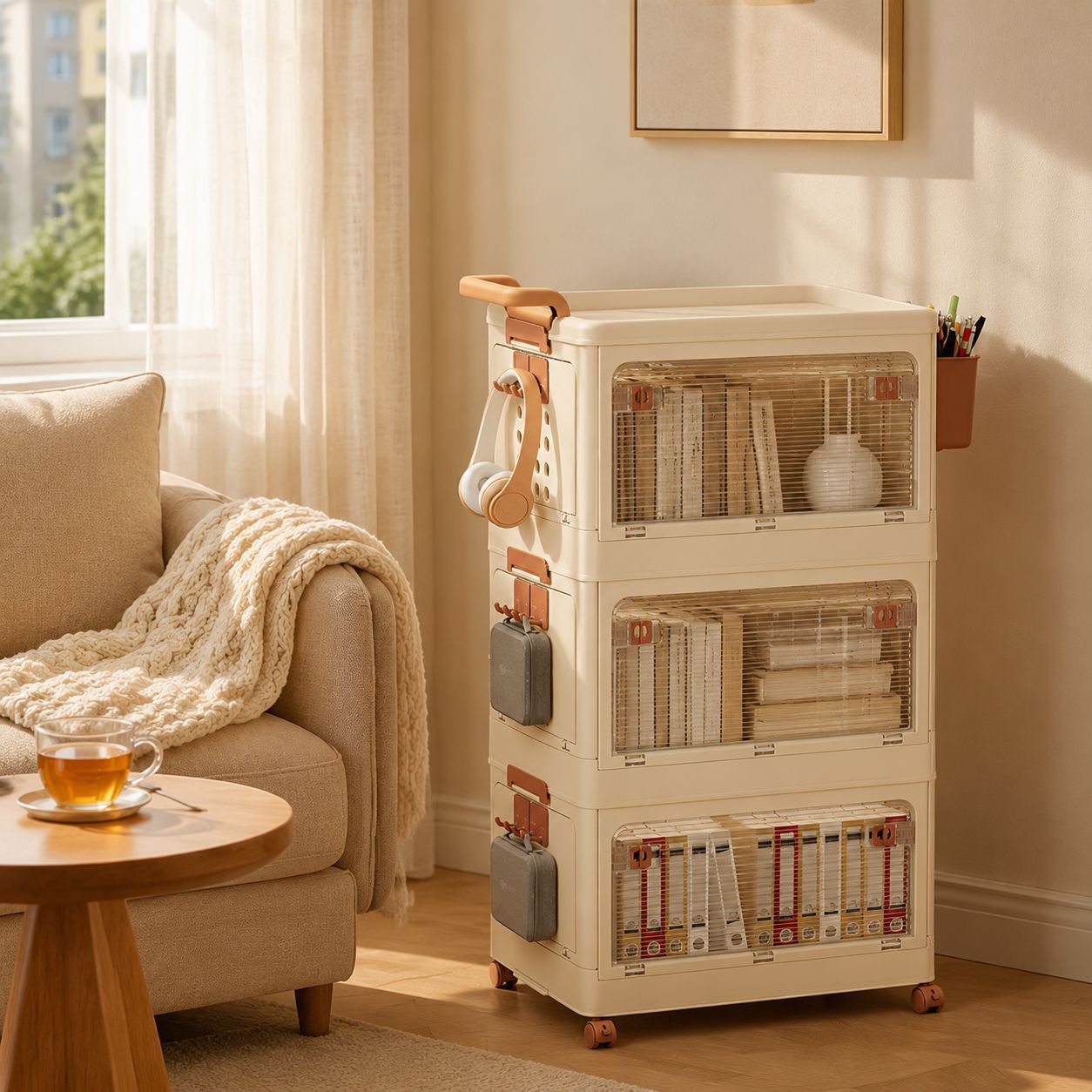 Foldable no installation storage cabinet for kids snacks and toys