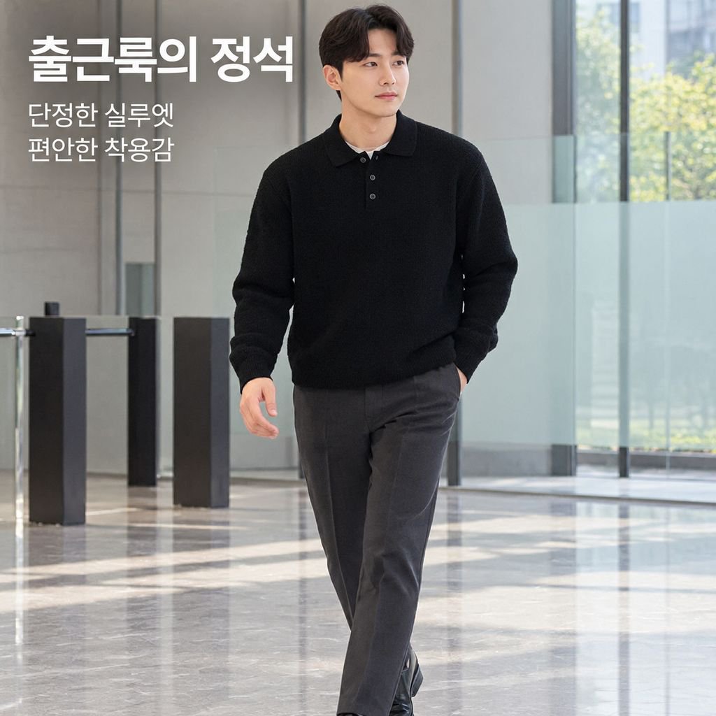 남성 F/W 루즈핏 카라 폴로넥 무지 니트 스웨터