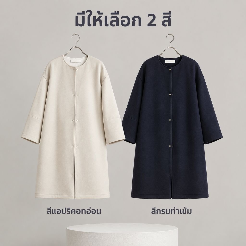 เสื้อโค้ทผู้หญิงแบบเรียบ เหมาะสำหรับฤดูใบไม้ผลิ ฤดูใบไม้ร่วง และฤดูหนาว