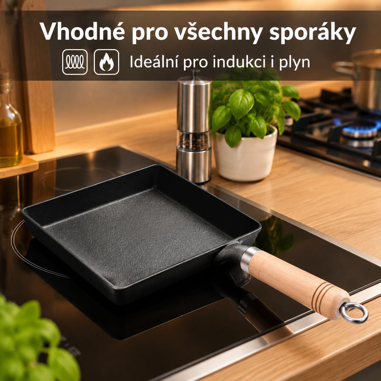 Litinová čtvercová pánev na Tamagoyaki a japonské vaječné omelety, bez povlaku