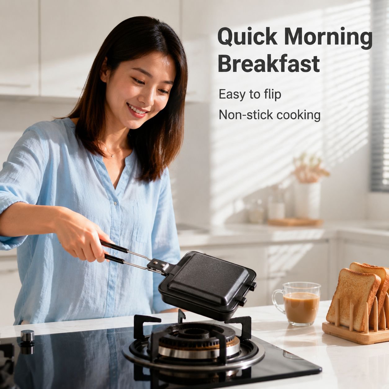 Portable Split Sandwich Frying Pan for Outdoor Cooking and Travel Use