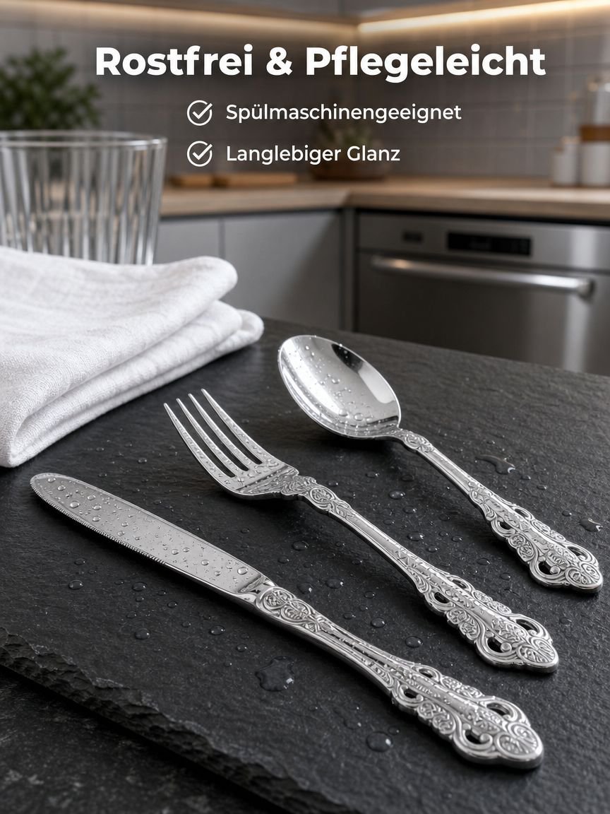 Vintage Geprägtes Edelstahl Steakbesteck und Dessertlöffel Set (410 Court Style)