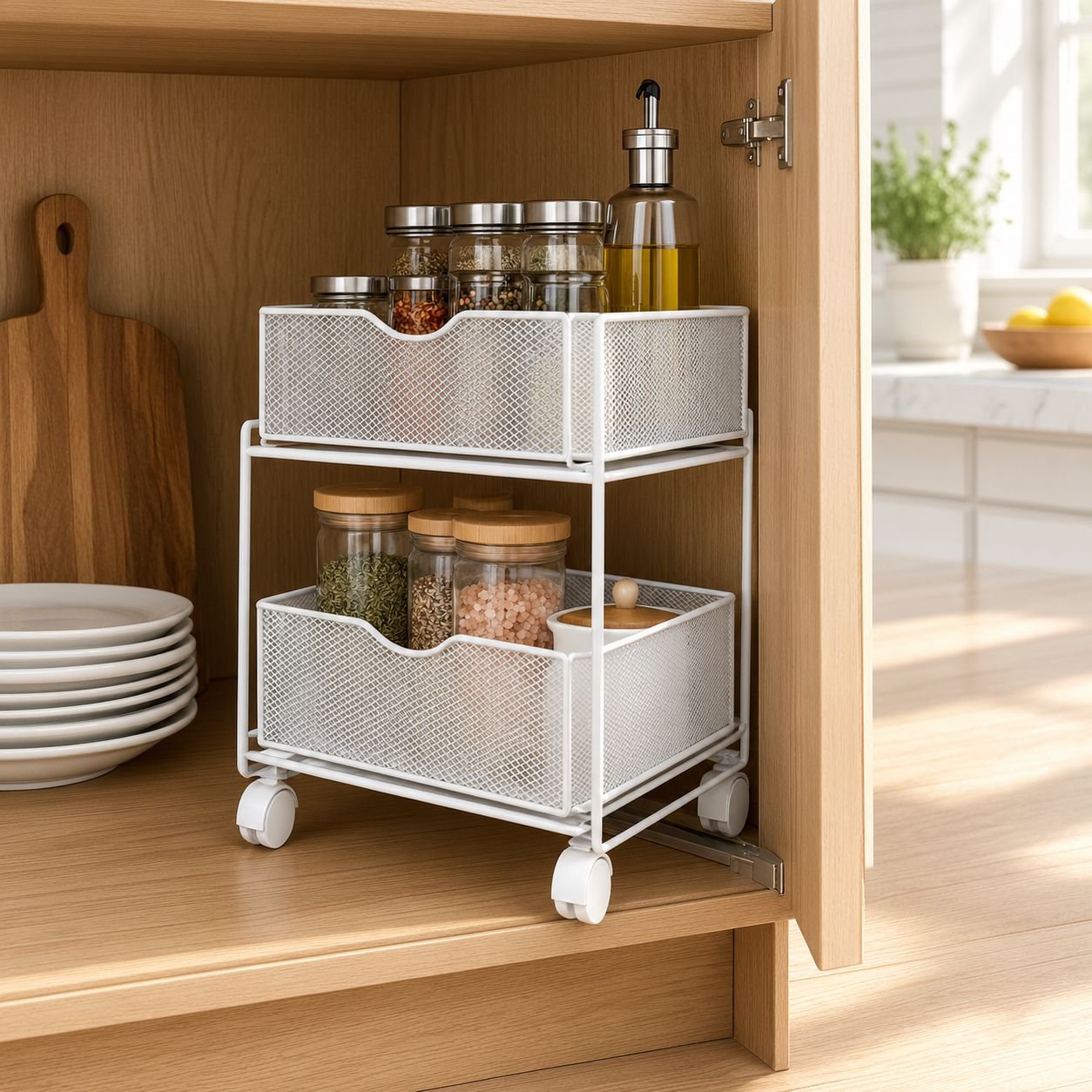 Pull-Out Kitchen Cabinet Shelf Organizer