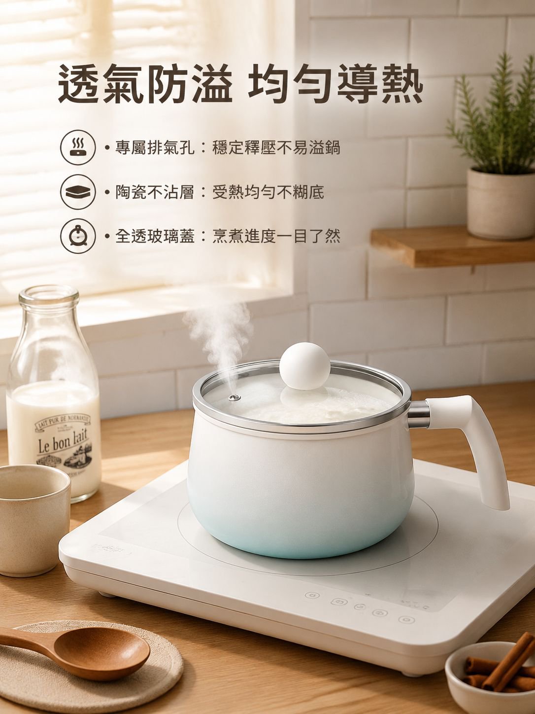 漸變藍無氟陶瓷塗層牛奶鍋