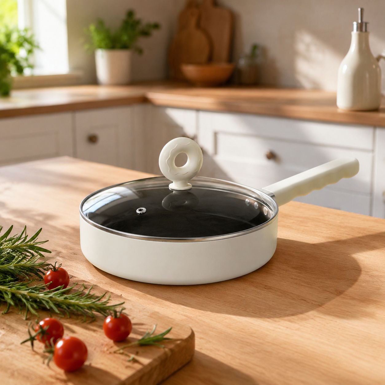 Non-Stick Fluoride Coated Pan for Household Use with Stable Handle