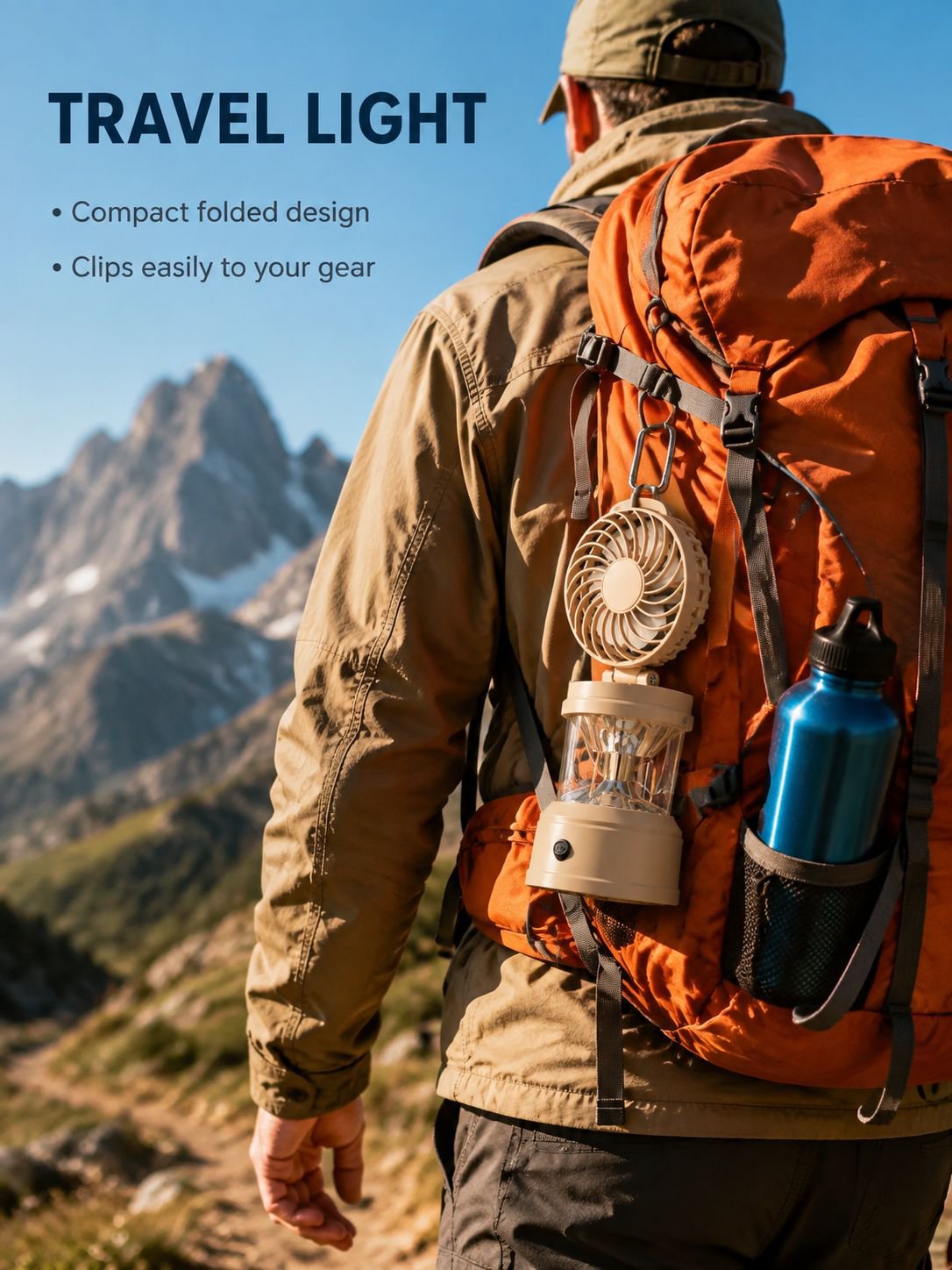 High-intensity tent light with adjustable fan functionality