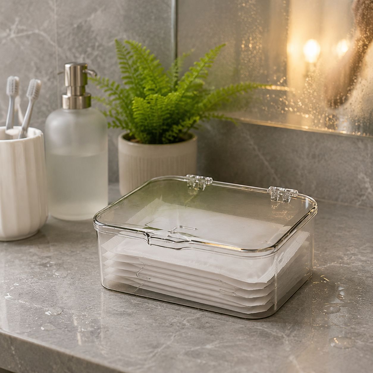 Luxury face mask organizer with dustproof lid on office desk