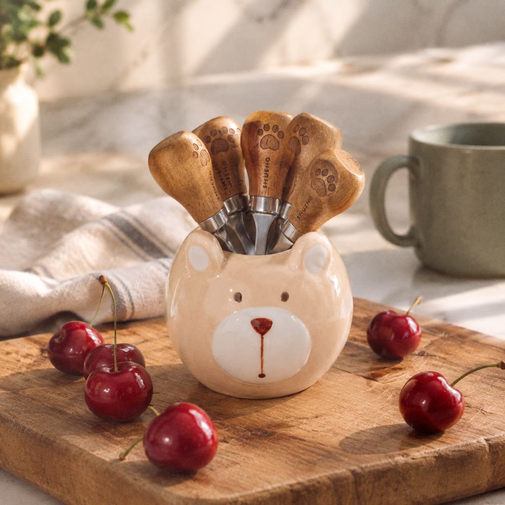 Fruit fork stainless steel fruit pick household baby cute fruit plug storage jar small fork set