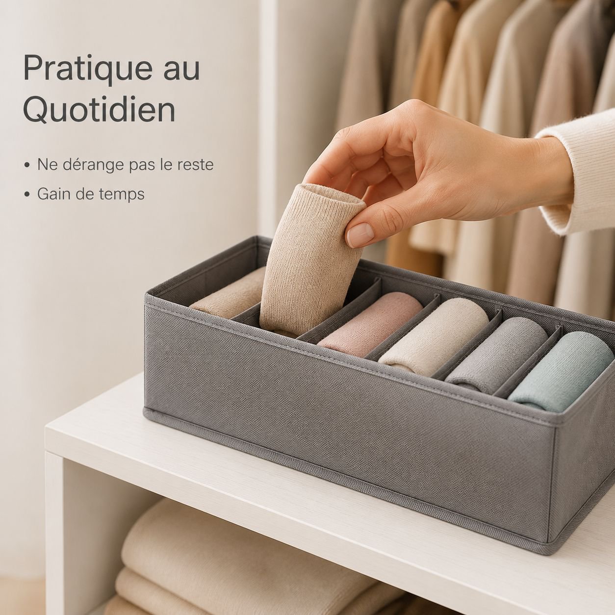 Boîte de rangement pliable et compartimentée pour chaussettes et sous-vêtements