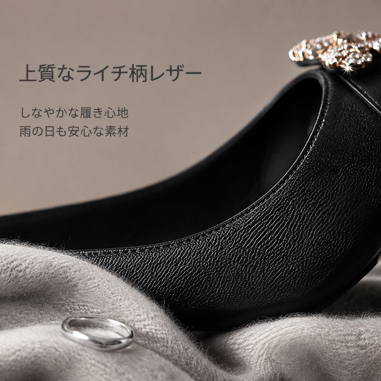 万能ラインストーン中ヒール黒ハイヒールレディース細ヒールパンプス