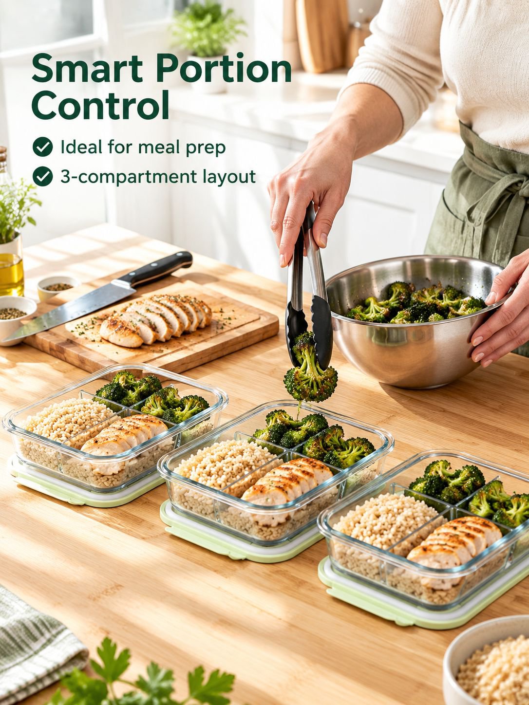 Durable glass bento container with separate sections