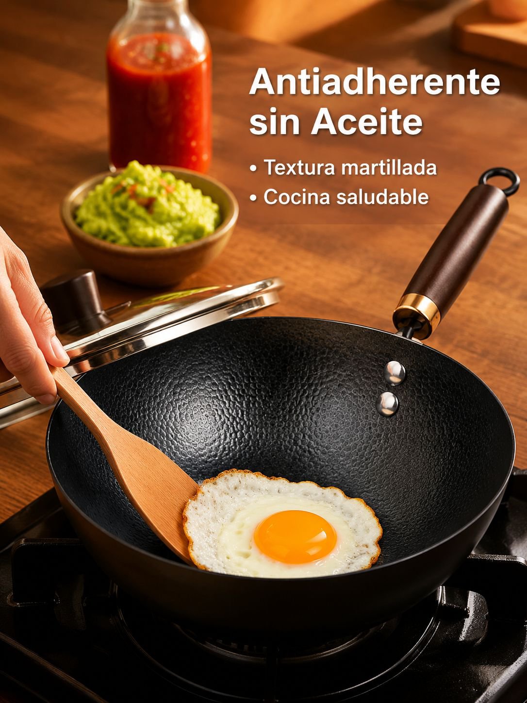 Cacerola de hierro fundido con textura martillada