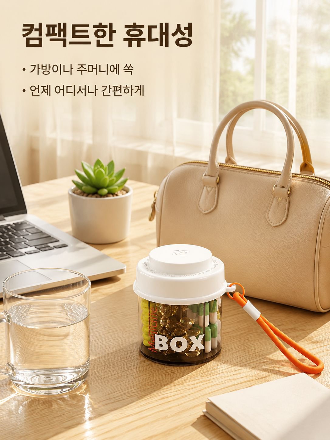 휴대용 약통 분리 수납함 하루 세끼 약품 소분함 약품 밀폐 알림 휴대용 약통
