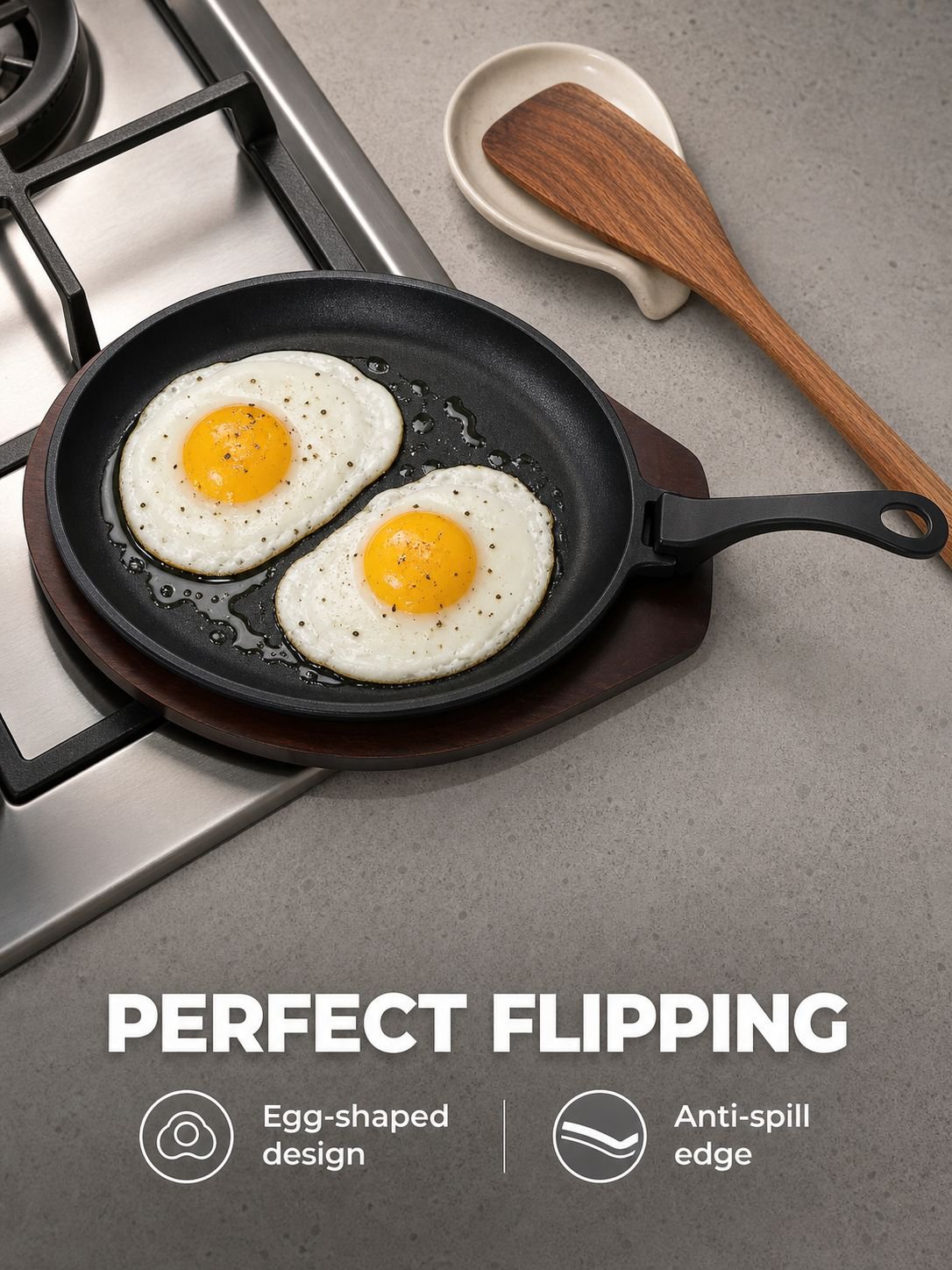 Household Detachable Handle Egg-shaped Pan with Wooden Tray