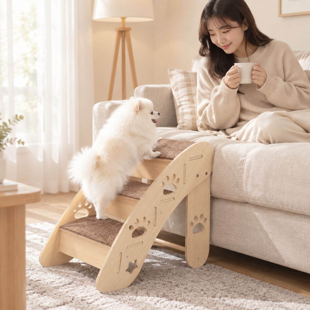 반려동물의 관절을 보호하며 소파를 쉽게 오르내릴 수 있습니다.