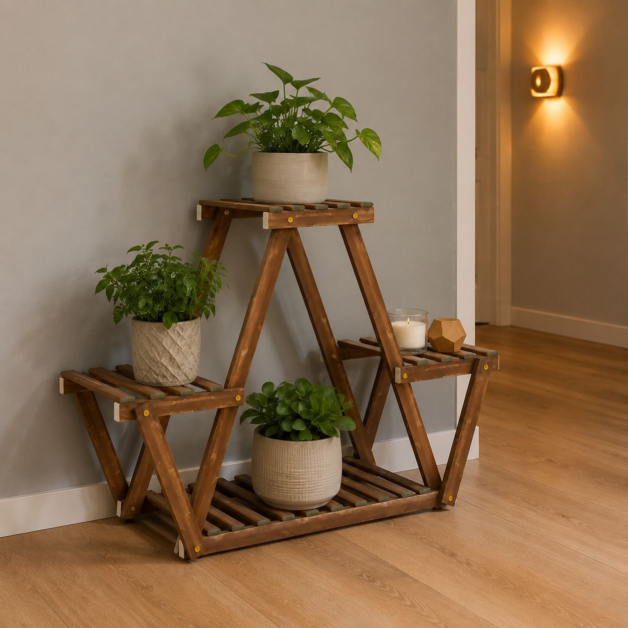 Robustes Blumenregal aus Holz für Sukkulenten und kleine Pflanzen