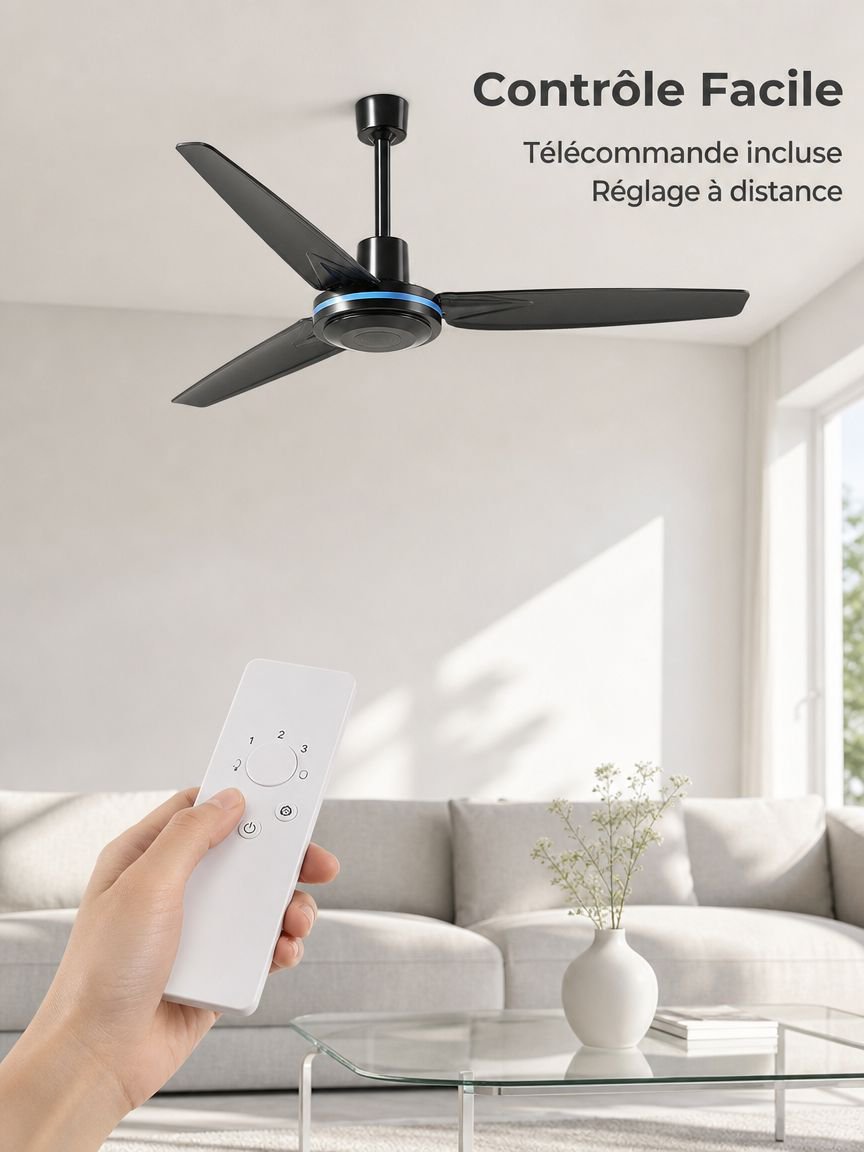Ventilateur de plafond domestique à trois pales, silencieux et télécommandé