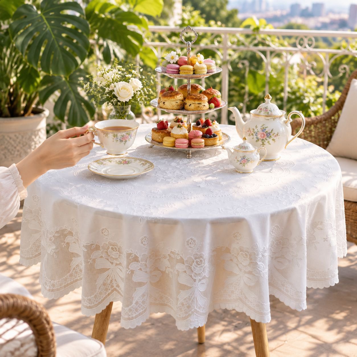 Modern Style Waterproof Dustproof Round Dining Tablecloth