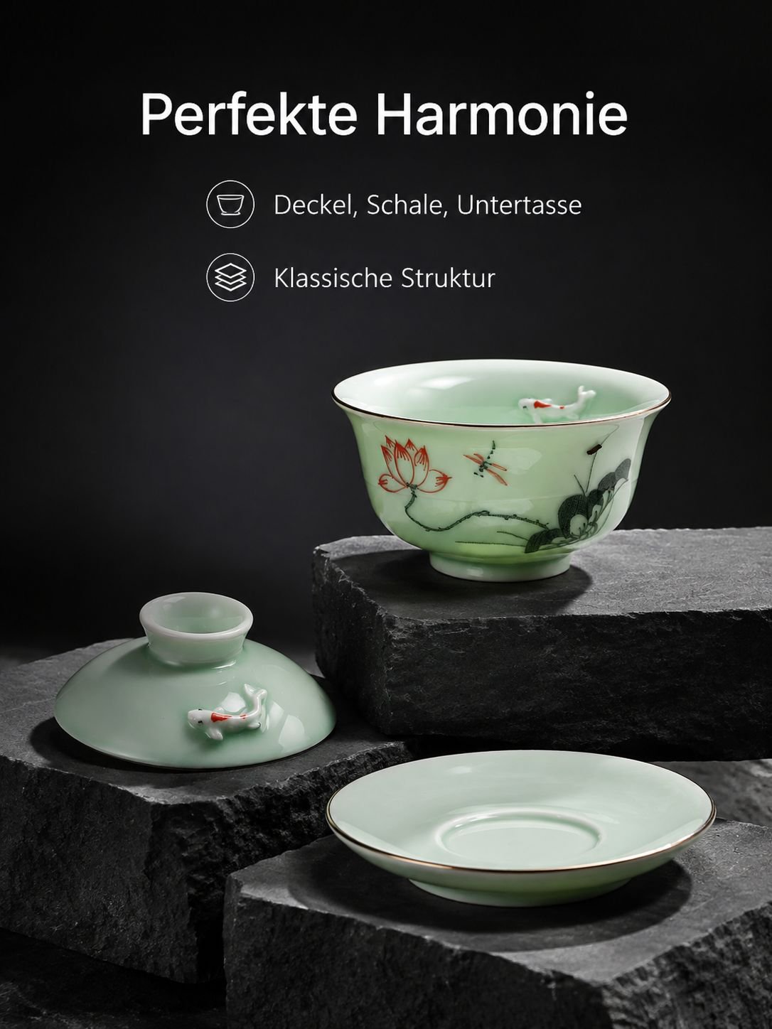 Celadon Teeschale mit Deckel, Keramiktasse