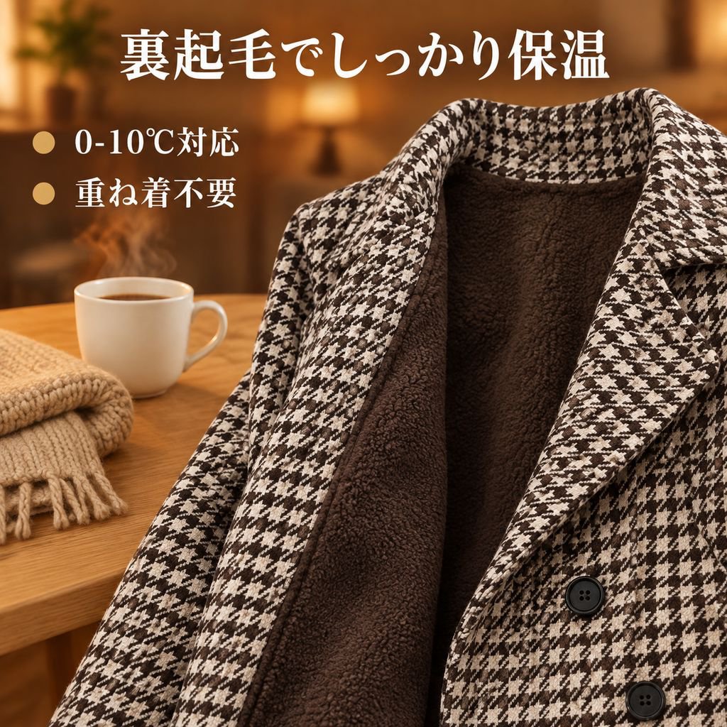 レディース チェスターコート 千鳥格子 テーラード ウール混 ミドル丈 ゆったり 秋冬 アウター