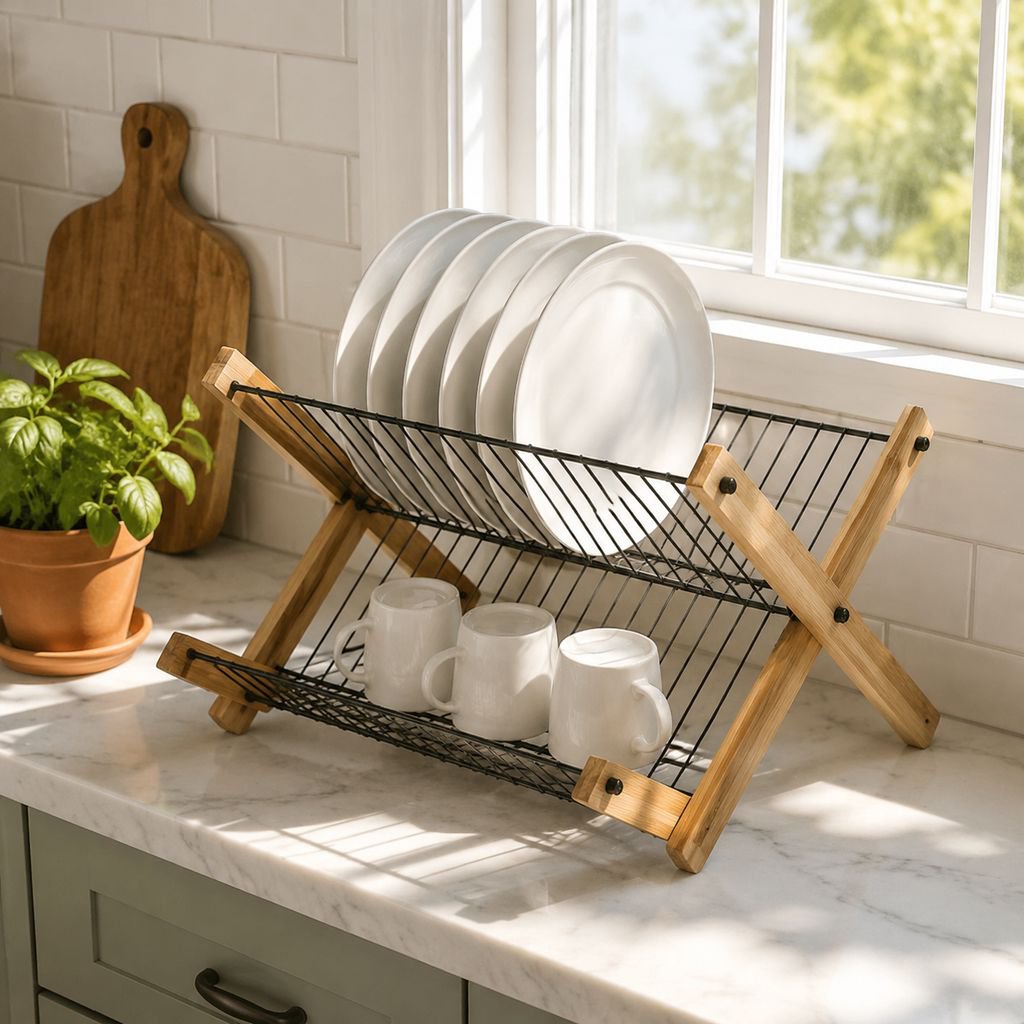Multifunctional Bamboo Dish Rack for Kitchen Countertop