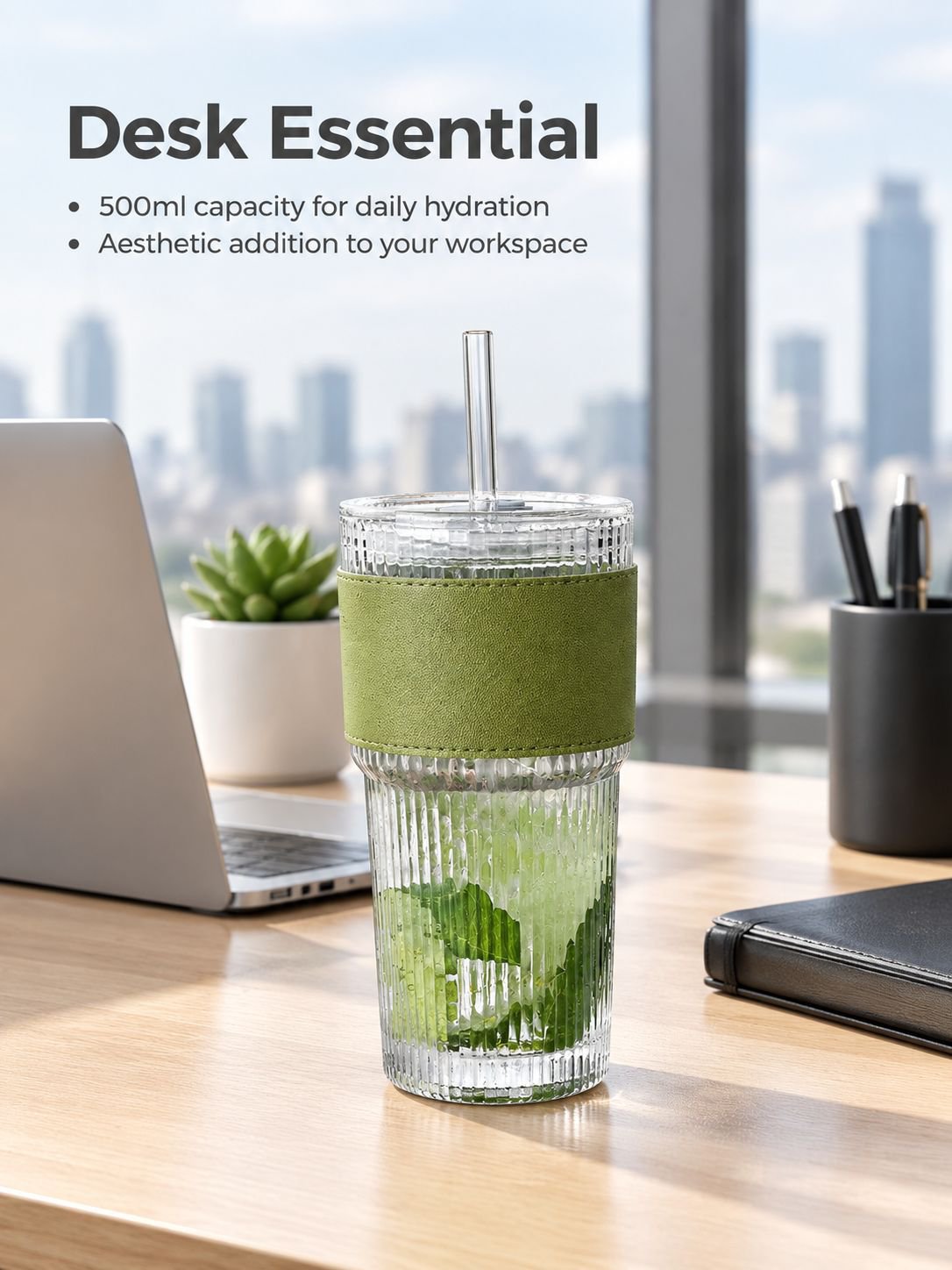 Modern ribbed clear glass mug for everyday coffee serving