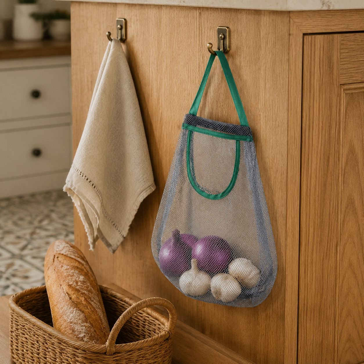 Organisateur mural pour ail et gingembre, sac en maille pour cuisine