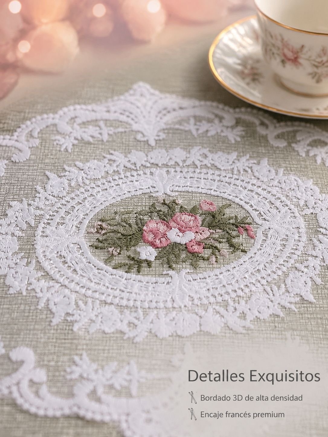 Mesa de cuero con encaje francés