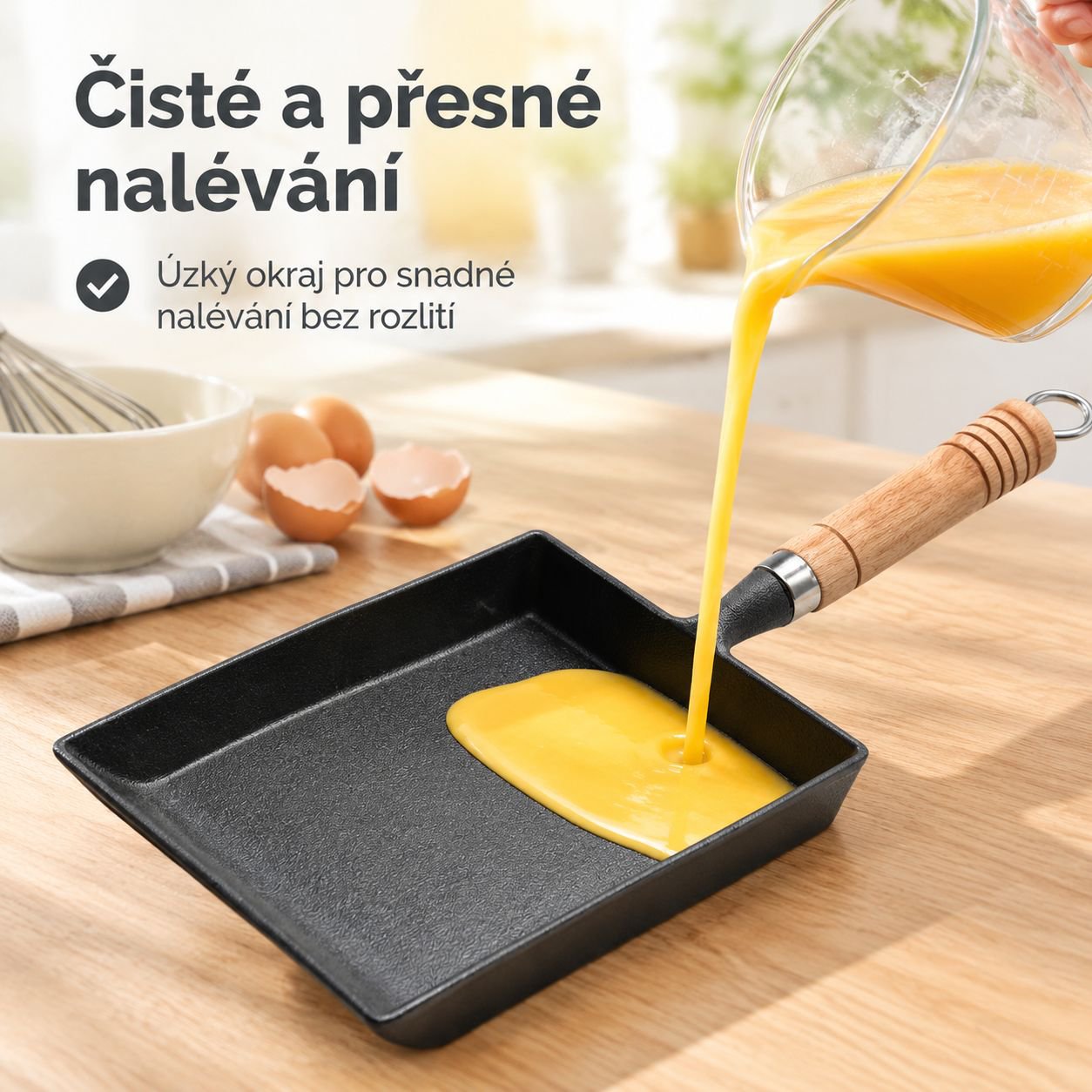 Litinová čtvercová pánev na Tamagoyaki a japonské vaječné omelety, bez povlaku
