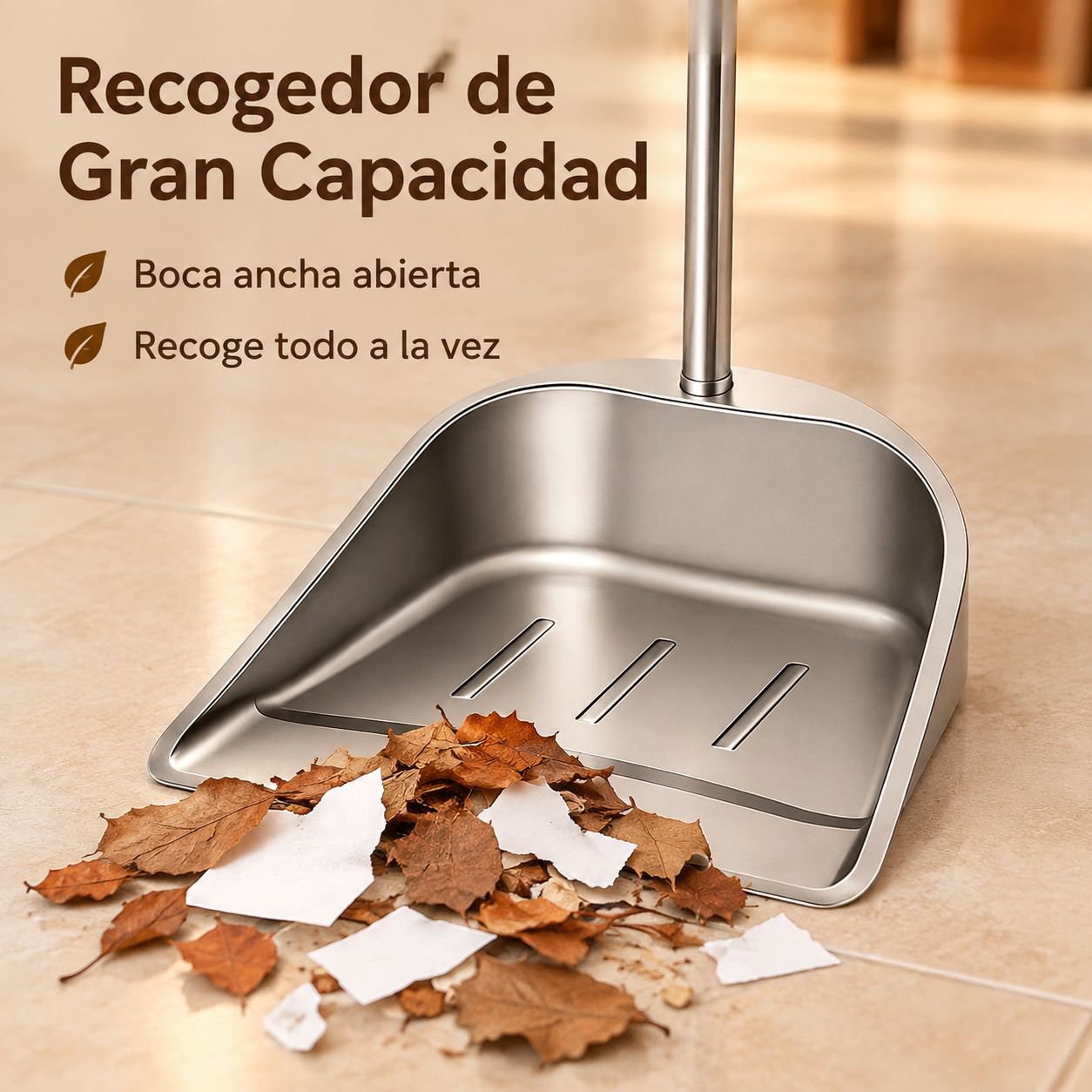 Juego de recogedor y escoba de acero inoxidable con cerdas suaves
