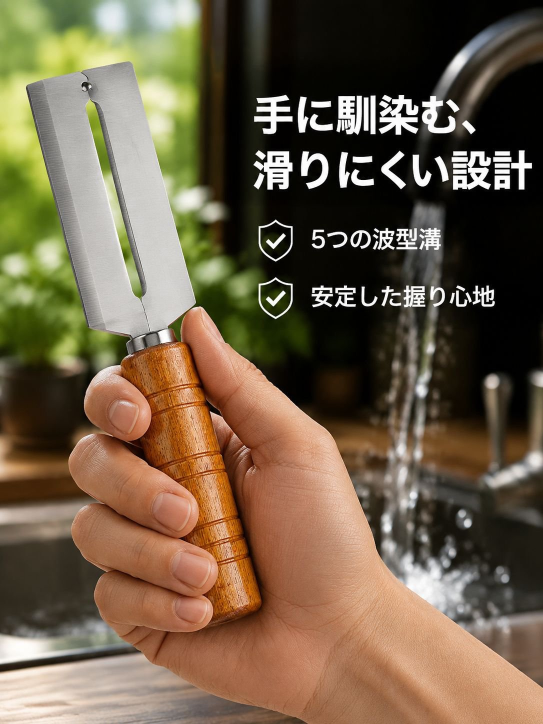 両刃木柄削皮刀