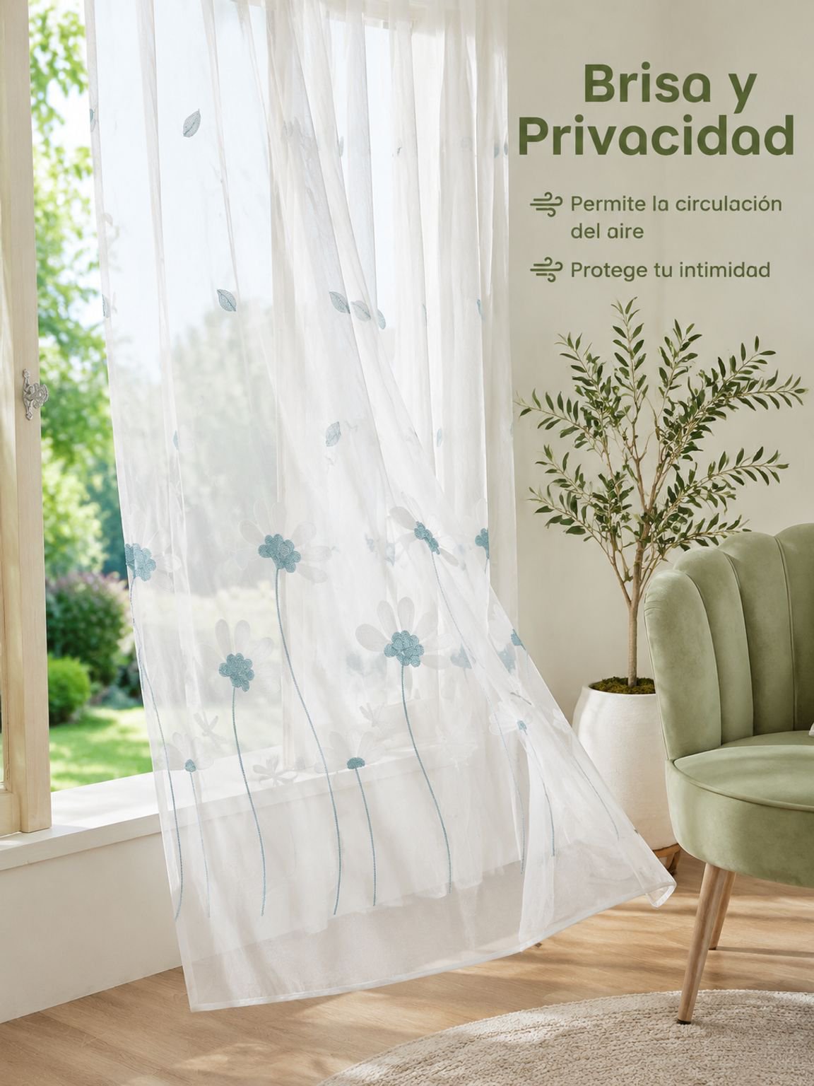 Cortinas de gasa minimalistas con diseño de margaritas para salón y dormitorio