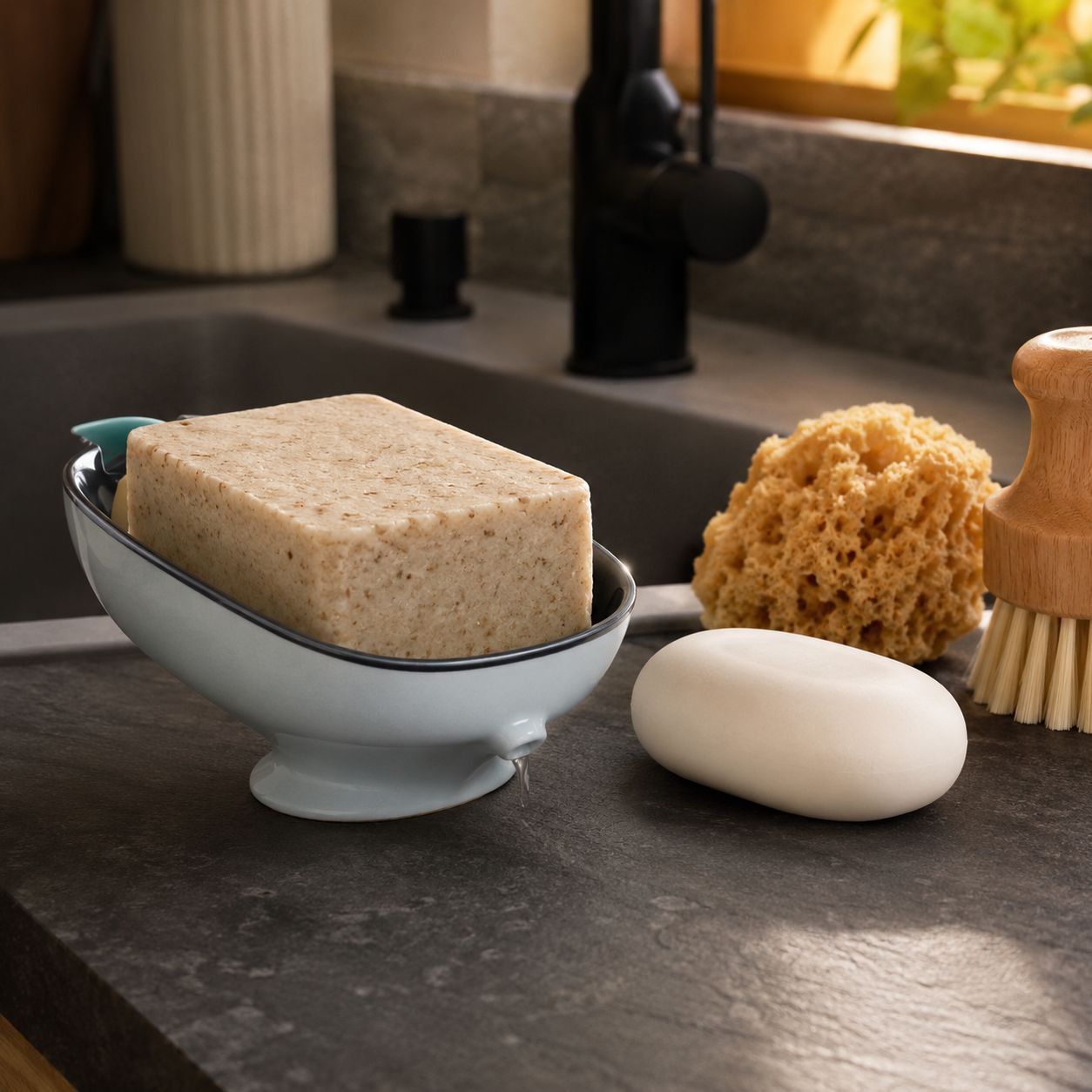 Durable bathroom soap box with quick clean feature